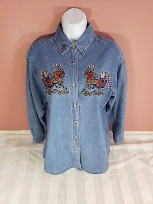 Camisa Lets Quizz Again Denim Navidad Bordada Oso de Peluche Reno S De Colección Foto 1 de 4