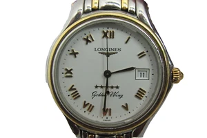 Longines Men's Golden Wing Date  Two Tone 34 Mm White Roman Quartz Wrist Watch - Picture 1 of 24