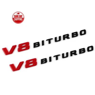 Black/Red V8 Biturbo Side Decal Badge For Mercedes-Benz C63 E63 GLC63 GLS63 AMG/ - Image 1 of 2