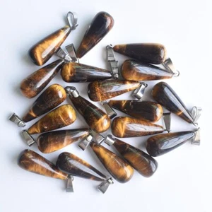 Natural 50pcs Tiger Eye Stone Long Water Drop Pendants Charms Beads Jewellery - Picture 1 of 8