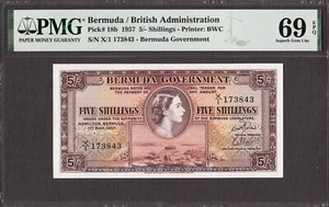 Bermuda 5/- Shillings QEII 1957 Pick-18b SUPERB GEM UNC PMG 69 EPQ (( TOP POP )) - Picture 1 of 2