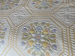 Vtg  Francisco Jover Bedspread Blanket Quilted Reversible Spain 103x87 Gold Blue - Picture 1 of 15