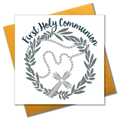 Religious Occassions Card, Beads, First Holy Communion, Embellished with pompoms - Image 1 of 4