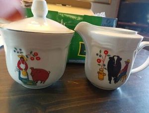 Oneida FARM FRIENDS China Original Creamer & Covered Sugar Bowl. Pigs And Cows - Picture 1 of 6