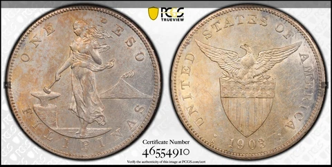 1903-S 1-PESO .900-SILVER USA PHILIPPINES PCGS AU-58 RARITY R-4 HIGHEST-GRADES Cover