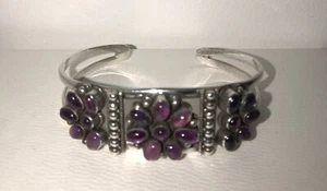 Vintage Sterling Silver PURPLE AMETHYST Flower Cluster Bracelet  6.5-7.5 - Picture 1 of 5