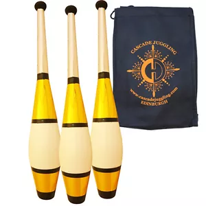 Set of 3 Gold JD Euro Classic Juggling Clubs & Bag - Beginner Juggling Pins - Picture 1 of 1