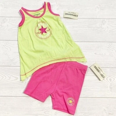 Conjunto Converse Nuevo Con Etiquetas Dos Piezas 6-9 Meses Rosa Carmín Neón Rosa Tanque Verano Foto 1 de 4