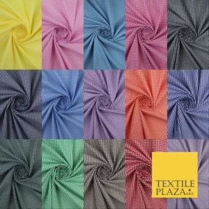 15 COLOURS - Small 1/8" Mini Gingham Square Check Polycotton Fabric Dress Craft - Picture 1 of 44