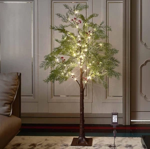 Lighted Cypress Pine Tree with Red Berry 90 Fairy Lights 4FT Plug In, Christmas - Picture 1 of 6