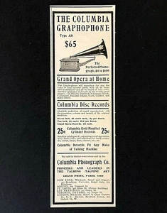 Disco fonógrafo anuncio grafófono Columbia 1904 discos impresión antigua AD - Imagen 1 de 1