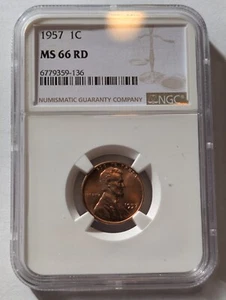 1957-P LINCOLN WHEAT CENT NGC MS 66 RD - Picture 1 of 2