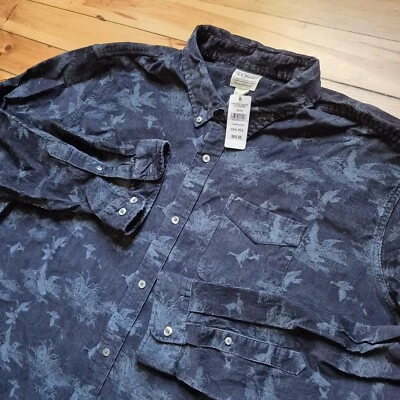 Camisa LL Bean Pana Para Hombres 2XL Azul Estampado Animal Cómoda Elastizada Abotonada Nueva Foto 1 de 4