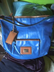 ETIENNE AIGNER BAHAMA BLAU UND KARAMELL XL LEDER UMHÄNGETASCHE HANDGEPÄCK REISE HANDTASCHE - Bild 1 von 7