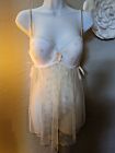 Victorias Secret 34D Nightie Lingerie Sheer With Tan Embroidered Flowers