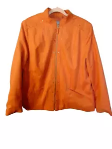 Tanjay Faux Suede Band Collar Full Zip Jacket/Blazer Sz 18 Orange Studded Lined - Picture 1 of 8