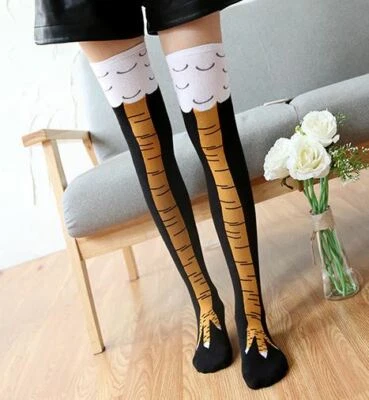 Calcetines hasta el muslo con patas de pollo 75 % algodón divertidos talla 1 se adapta a la mayoría de 4 pares ¡oferta! Foto 1 de 3