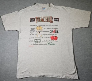 Vintage 80er Jahre Teacher Def-i-ni-tions T-Shirt XL grau einzelner Stich USA Tinte Bilder Etikett - Bild 1 von 24