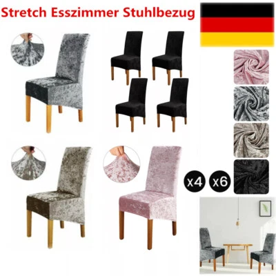 4/6x Große Stuhlhussen Universal Stretch Samt Stuhlbezug Esszimmer Stuhl Hussen - Bild 1 von 4