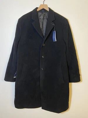 Hathaway Platinum Black Wool & Cashmere Blend Overcoat Size 46R New - Image 1 of 4