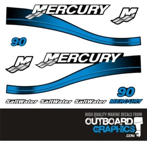 Mercury 90hp two stroke Saltwater series outboard decals/sticker kit - Picture 1 of 1