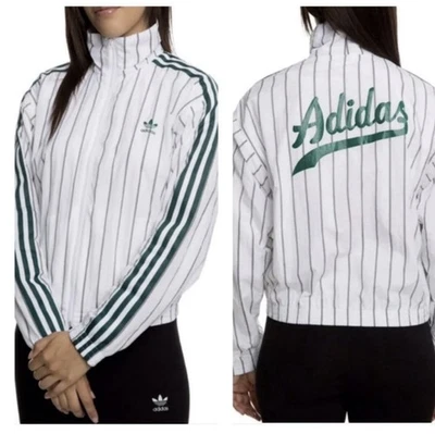 Adidas Originals White Green Striped Jacket XS Firebird Supergirl Windbreaker - Image 1 of 4