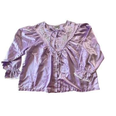 Vtg Anthony Richards Bed Jacket Sleep Top Embroidered Granny Cottagecore Large - Image 1 of 4