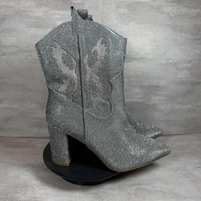 Botas MIA para mujer talla 8,5 M plateadas brillantes vaqueras occidentales tacón bloque gypsi elegantes Foto 1 de 4
