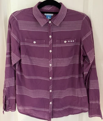 Camisa Top Columbia Para Mujer Púrpura a Cuadros 100% Algodón Pesca Abotonada Talla Mediana Foto 1 de 4