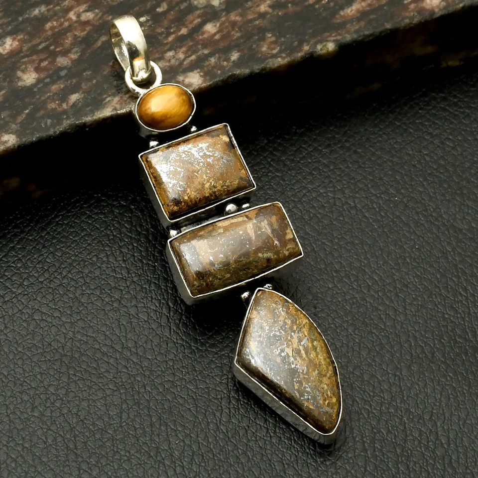 Бронзит тигровый глаз драгоценный камень ручной работы подвеска ювелирные изделия на Рождество 3,2 дюйма AP-38273 - Изображение 1 из 1