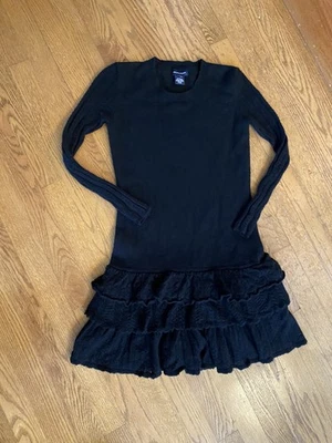 Vestido suéter Polo Ralph Lauren meninas preto cashmere babado malha GG 16 - Imagem 1 de 4