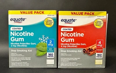 Goma de Nicotina Equate 2 MG y 4 mg 160 Piezas NUEVA Y SELLADA Paquete de 2 (320 Piezas) Foto 1 de 4