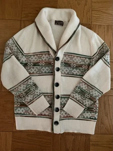 Brentwood Vintage 70s Cowichan Shawl Knit Cardigan USA Rockabilly Art Lebowski M - Picture 1 of 5