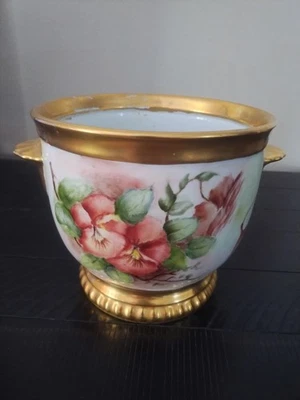 Винтажная немецкая позолоченная ваза с фарфоровыми маками ручной росписи Bareuther Waldsassen  - Изображение 1 из 4