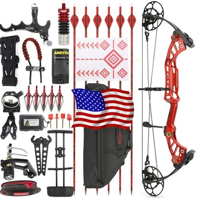 40-75lbs Compound Bow Set CNC Let-off 85% Archery 350FPS Shooting Hunting Bow - Image 1 of 4
