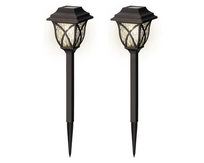 2 LED Solar Außenleuchte 33cm Kunststoff Gartenlicht Gartenleuchte Gartenlampe - Bild 1 von 4