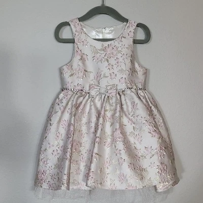 American Princess Pink and Gold Floral Dress Size 4T Formal Tulle Bow Jewels - Image 1 of 4