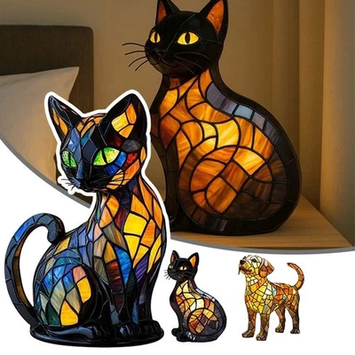 Lámpara de mesa retro efecto resina manchada animal gato perro luz nocturna regalo de Navidad Foto 1 de 4