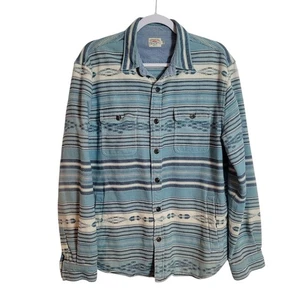 Faherty Southwestern Aztec Button Up Heavy Cotton Shirt Shacket Men's Large Blue - Picture 1 of 16