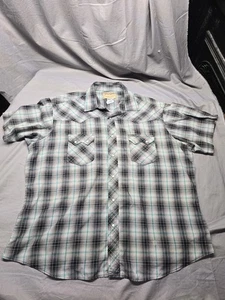 Wrangler Western Pearl Snap Shirt XXL Short Sleeve Black White Teal Plaid Cowboy - Picture 1 of 6