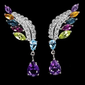 925 Sterling Silver Earrings Pear Amethyst 9x7mm Citrine Topaz Gemstone Jewelry - Picture 1 of 14