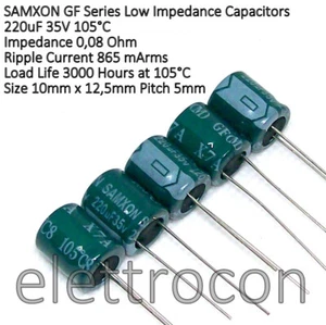 2 pezzi 220uF 35V 105°C Condensatore elettrolitico Basa Impedenza SAMXON GF - Imagen 1 de 2