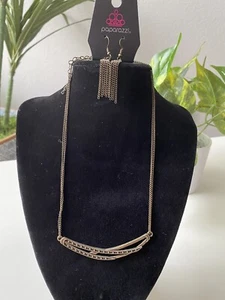 Paparazzi Jewelry Necklace & Earrings Set Gold Bronze Tone Chain Style Pendent - Picture 1 of 5