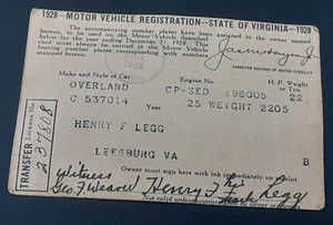 1928 Immatricolazione autoveicoli via terra Leesburg Virginia s1 - Foto 1 di 6