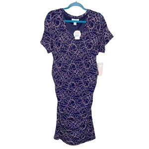 NWT Motherhood Maternity Lace Side Ruched Gender Reveal Dress Size 2X Blue Pink - Picture 1 of 12