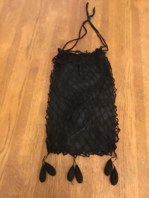 Antique Victorian black crochet Irish lace Lined￼ drawstring reticule Purse - Image 1 of 4