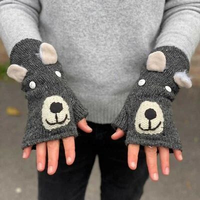 PAPER HIGH Handmade 100% Wool Animal Hand-Warmers | Knitted Fingerless Gloves