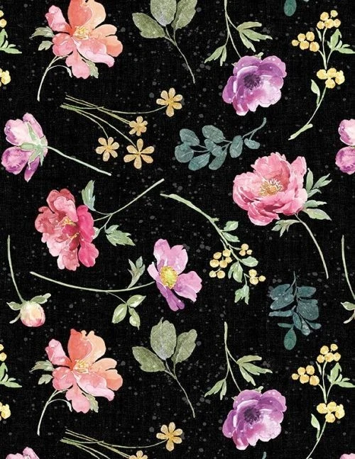 Meadow Melody By Wilmington Prints - Black Flower Toss  #83336-936 - Image 1 of 1