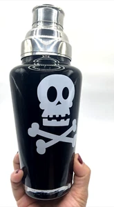 COCKTAIL MARTINI WHITE SKULL BLACK GLASS SHAKER GLASS STAINLESS LARGE 10" TALL - Picture 1 of 12