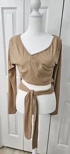 Lush , Cream L/S Tan,  Wrap  V-neck, top   Sz L  NWT - Picture 1 of 5